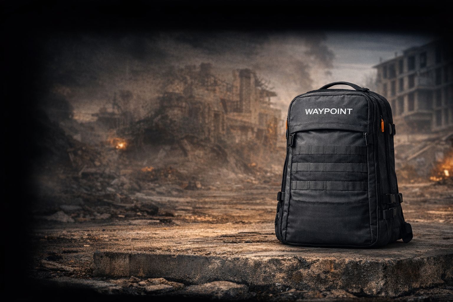 KidPack staged in a disrupted urban environment